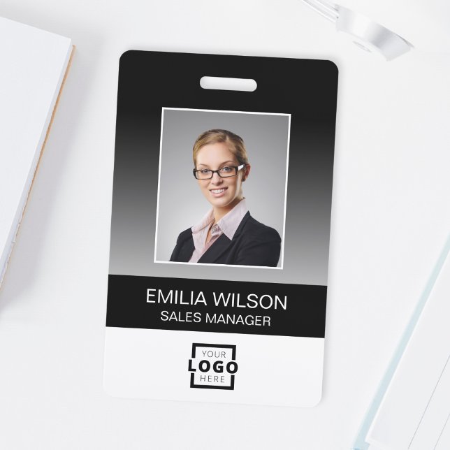 Custom Company Logo Bar Code Employee Photo Black ID Badge (Creator Uploaded)