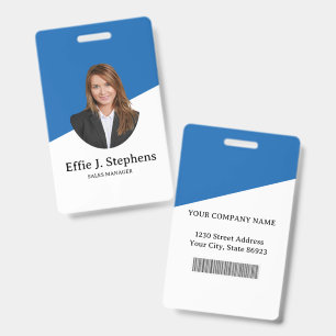 Custom Company Logo Bar Code Employee Photo Blue B ID Badge