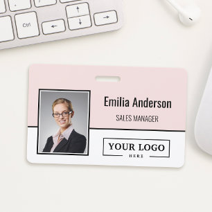 Custom Company Logo Bar Code Employee Photo Blush ID Badge