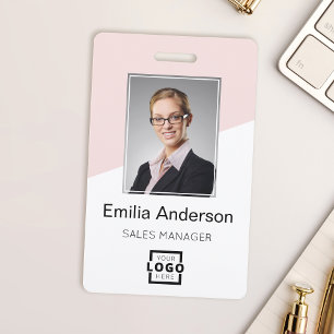 Custom Company Logo Bar Code Employee Photo Blush ID Badge