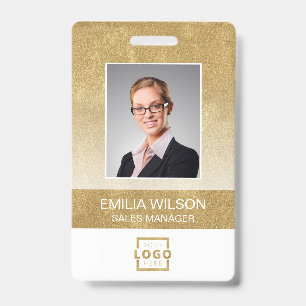 Custom Company Logo Bar Code Employee Photo Gold ID Badge