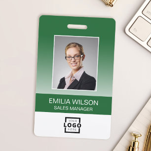 Custom Company Logo Bar Code Employee Photo Green ID Badge
