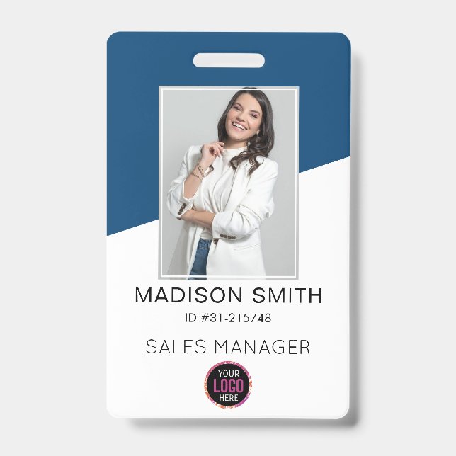 Custom Company Logo Bar Code Employee Photo ID Badge (Front)