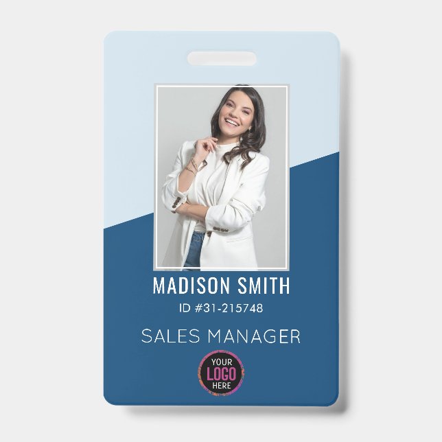 Custom Company Logo Bar Code Employee Photo ID Badge (Front)