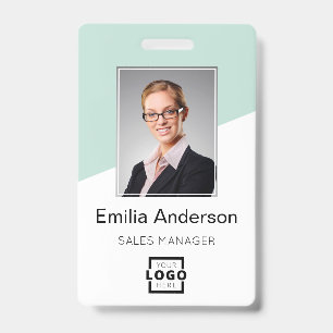 Custom Company Logo Bar Code Employee Photo Mint ID Badge
