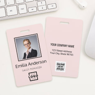 Custom Company Logo Bar Code Employee Photo Pink ID Badge