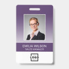 Custom Company Logo Bar Code Employee Photo Purple