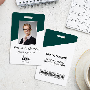 Custom Company Logo Barcode Employee Photo Emerald ID Badge