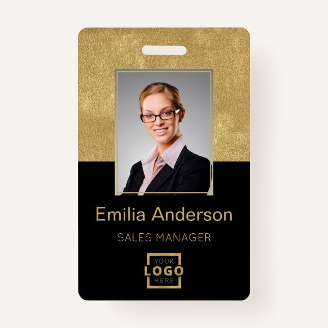 Custom Company Logo Basic Bar Code Employee Photo ID Badge (Front)