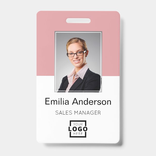 Custom Company Logo Basic Bar Code Employee Photo ID Badge (Front)
