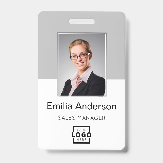 Custom Company Logo Basic Bar Code Employee Photo ID Badge (Front)