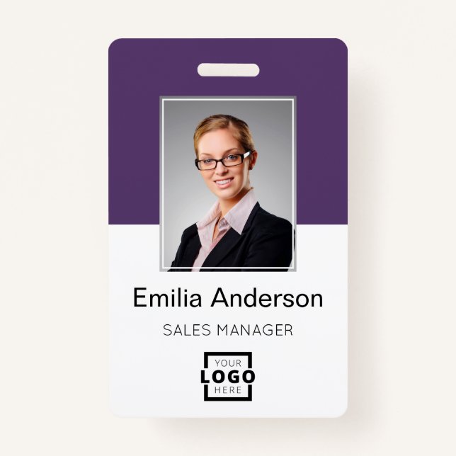 Custom Company Logo Basic Bar Code Employee Photo ID Badge (Front)