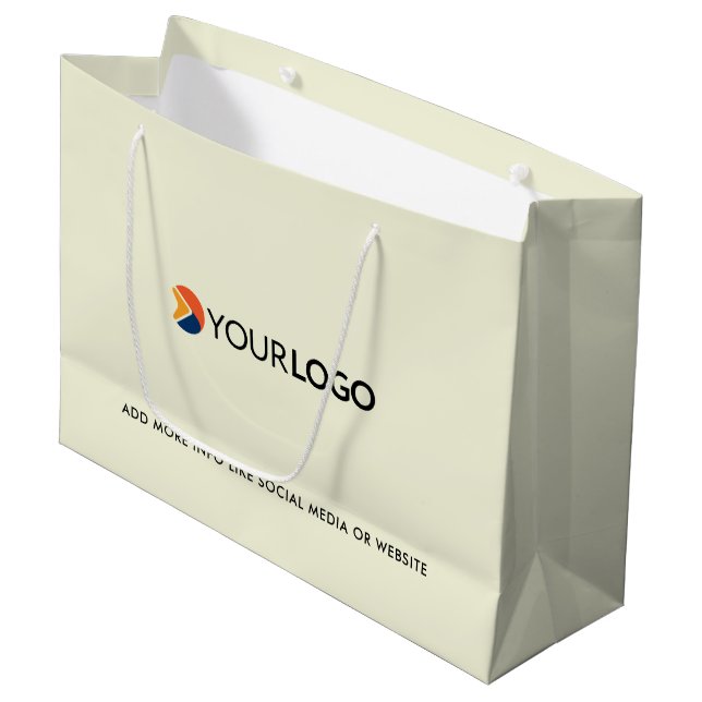 Custom company logo branded business gifts beige large gift bag (Front Angled)