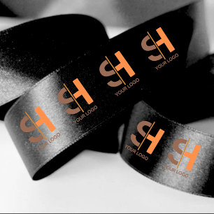 Custom company logo branded business gifts black satin ribbon