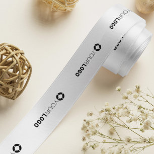Custom company logo branded business gifts white s satin ribbon