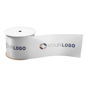 Custom company logo branded business gifts white satin ribbon