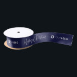 Custom company logo branded Christmas navy blue Satin Ribbon<br><div class="desc">Custom your own branded ribbon with modern merry Christmas script and company logo on color editable navy blue background,  great Christmas gift wrapping ideas for business. No minimum order quantity and no setup fee. 
Select "Click to customize further" to adjust the color of background.</div>