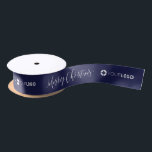 Custom company logo branded Christmas navy blue Satin Ribbon<br><div class="desc">Custom your own branded ribbon with modern merry Christmas script and company logo on color editable navy blue background,  great Christmas gift wrapping ideas for business. No minimum order quantity and no setup fee. 
Select "Click to customize further" to adjust the color of background.</div>