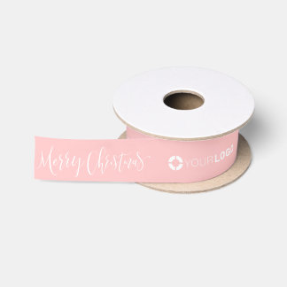 Custom company logo branded Christmas pink Satin Ribbon