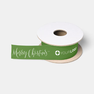 Custom company logo branded gifts Christmas green Satin Ribbon