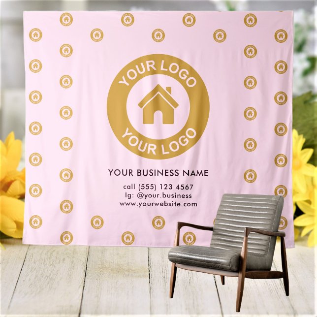 Custom Company Logo Business Event Pink Tapestry (Creator Uploaded)