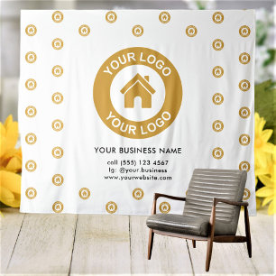 Custom Company Logo Business Event White Tapestry