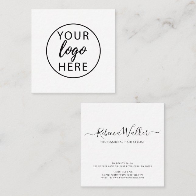 Custom Company Logo Elegant Script Typography Square Business Card (Front/Back)