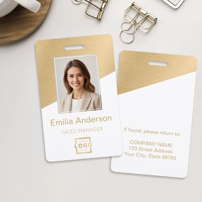 Custom Company Logo Employee Photo Brushed Gold ID Badge (Creator Uploaded)