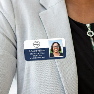 Custom Company Logo Employee Photo Navy Magnetic Name Tag