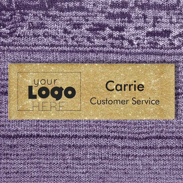 Custom Company Logo Gold Glitter Employee Name Tag (Creator Uploaded)