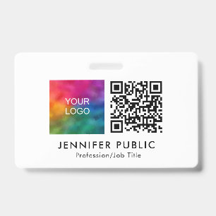 Custom Company Logo Here QR Code Template ID Badge