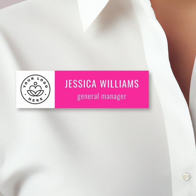 Custom Company Logo Hot Pink Employee Name Tag (Creator Uploaded)