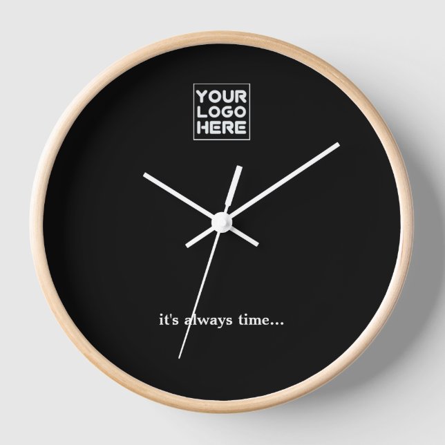 Custom Company Logo "It' Always Time..." Black Clock (Front)
