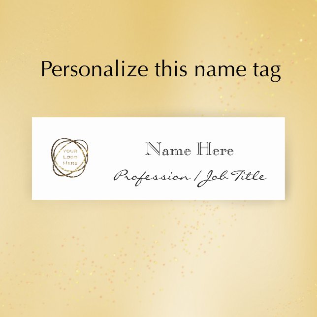 Custom Company Logo Modern Elegant Black Name Tag (Personalize this elegant modern black and white name tag with a name, job title and business logo.
)