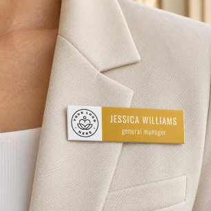 Custom Company Logo Mustard Yellow Employee Name Tag
