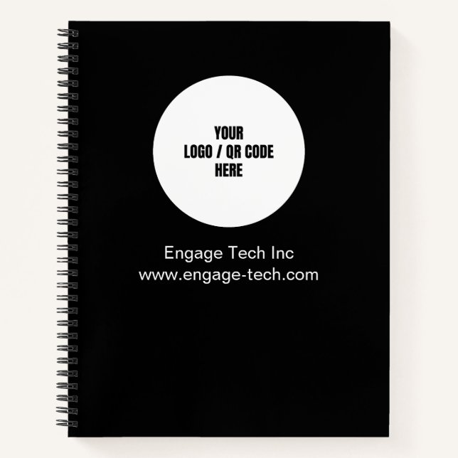 Custom Company Logo Name Black Modern Minimalist Notebook (Front)