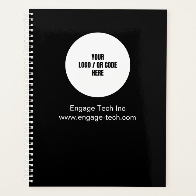 Custom Company Logo Name Black Modern Minimalist Planner (Front)