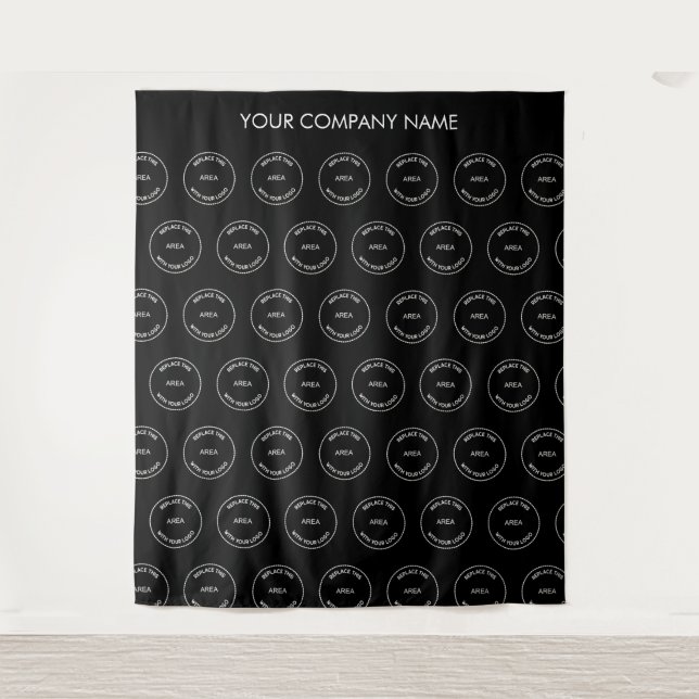 Custom Company Logo Name Black Photo Backdrop Tapestry (Front)
