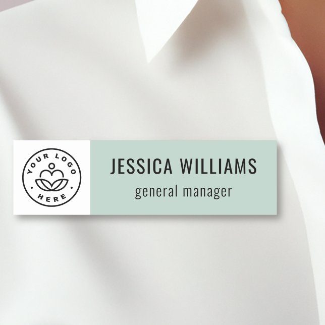 Custom Company Logo Pastel Green Employee Name Tag (Creator Uploaded)