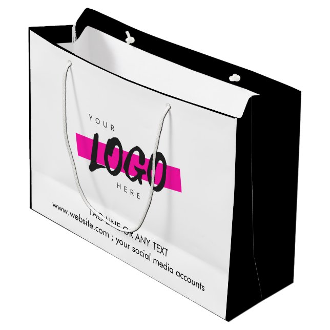 Custom Company Logo Pattern Text Promotional B&W Large Gift Bag (Front Angled)