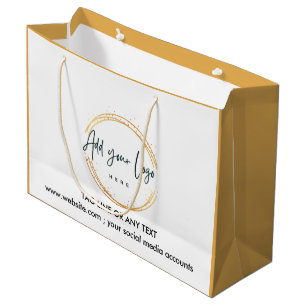 Custom Company Logo Pattern Text Promotional gold Large Gift Bag