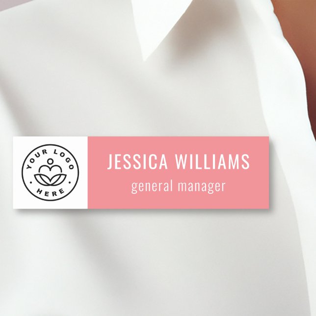Custom Company Logo Pink Employee Name Tag (Creator Uploaded)