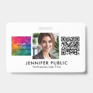 Custom Company Logo QR Code Employee Photo Here ID Badge