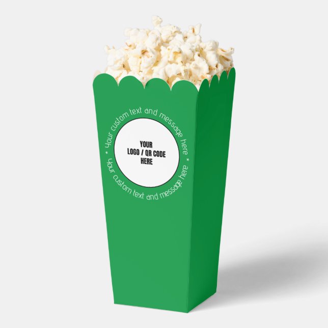 Custom Company Logo QR Code Text Green Popcorn Box (Popped)