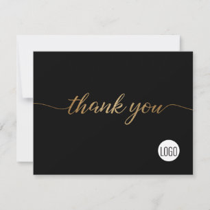 Custom Company Logo Social Gold Black Thank You Card