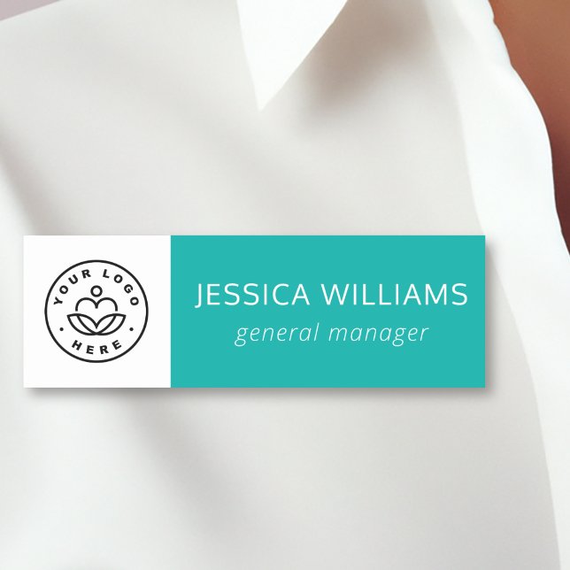 Custom Company Logo Teal Employee Name Tag (Creator Uploaded)