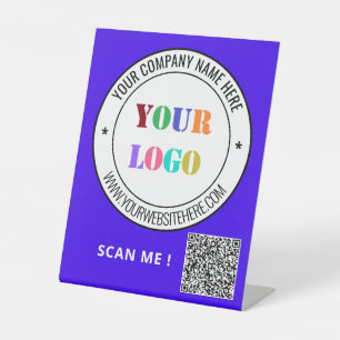 Custom Company Logo Text and QR Code Pedestal Sign