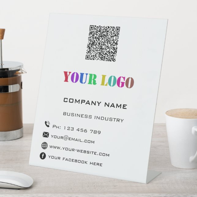 Custom Company Logo Text and QR Code Pedestal Sign (In SItu)
