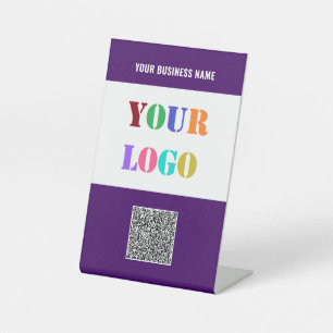 Custom Company Logo Text and QR Code Pedestal Sign