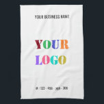 Custom Company Logo Text Business Kitchen Towel<br><div class="desc">Custom Colours and Fonts - Personalised Kitchen Towels with Your Company Logo and Name Text Info Business Promotional or Modern Personal Kitchen Towel / Gift - Make Unique Your Own Design - Add Your Logo - Image - Photo or QR Code / Name - Info or Custom Text - Resize...</div>